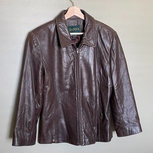 Danier brown leather blazer zipup jacket size large